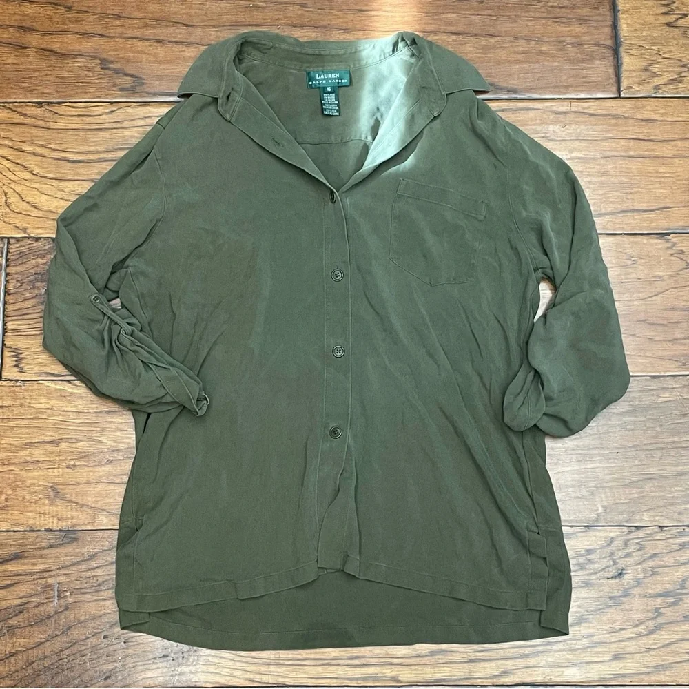 Ralph Lauren Olive Green Silk Blouse - Picture 2 of 4